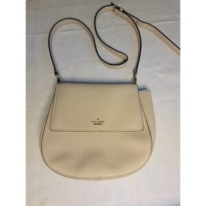 Kate Spade New York Leila Mini Flap Crossbody Purse Pebbled Leather Beige White